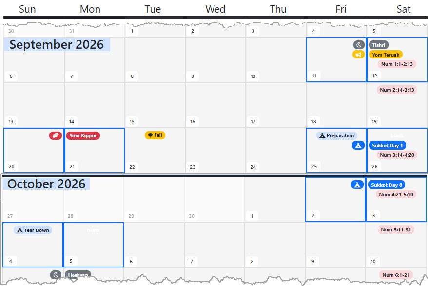 Sukkot Calendar